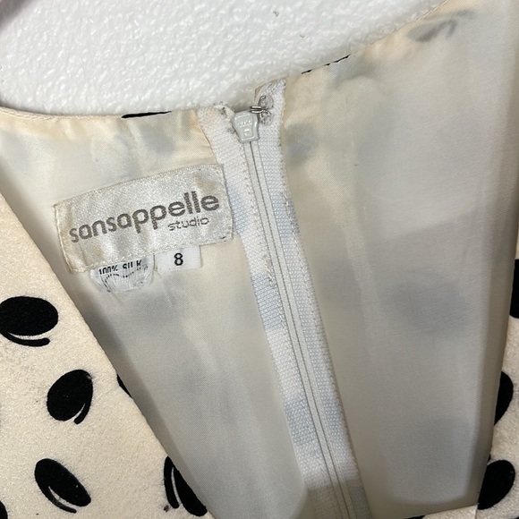 Vintage Sansappelle Silk Ivory and Black PolkaDot Ruffle Dress sz 8 - Picture 4 of 9
